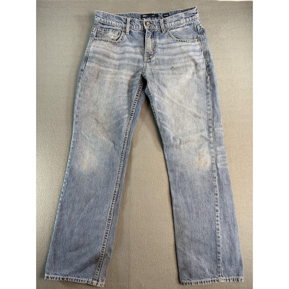 BKE Jake Jeans Mens 33x32 Light Wash Blue Relaxed Straight Distressed Denim